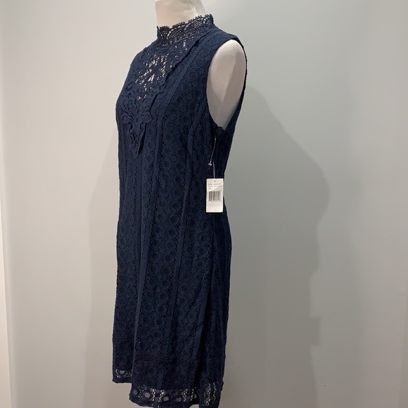 NWT- Jodi Kristopher Navy High Neck Crochet/Lace Dress - Picture 5 of 7